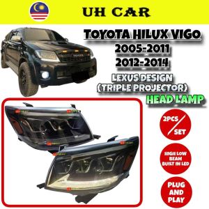 (LEXUS DESIGN) Toyota Hilux Vigo 2005-2014 Champ Triple Projector Led Head Lamp Headlamp Headlight Light Running Signal