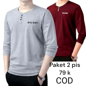 Kaos Berlogo Sablon Kancing Tempel Lengan Panjang 2 PCS Produk 79K Murah Harga Terjankau