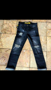 celana jeans panjang pria model sobek catur lapis tidak tembus kulit