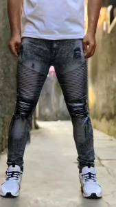 Celana Jeans Sobek Pria Panjang Bikers Garis Stretch Melar Denim Tebal Slimfit Skinny Size 28-33 Premium