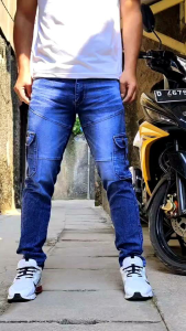 Jumbo Celana Cargo Jeans Panjang Pria Big Size Stretch Denim Melar Tebal Size 33-38