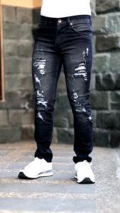 Celana Jeans Sobek Pria Panjang Size 28-34 Stretch Denim Melar Tebal Slimfit Skinny Pensil