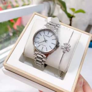 ĐỒNG HỒ NỮ CHÍNH HÃNG CITIZEN FE7030-57D Eco Drive Chandler Mother of Pearl White Dial Silver Stainless Steel For Lady
