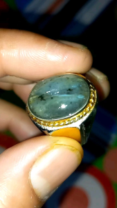 natural lambrador pelangi berserat alami unik dim 16×12×6.mm ring alpaka kombinasi no.7