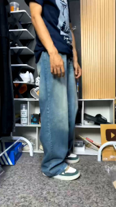 Celana jeans wide leg Gombrong/Wisker retro celana panjang Skena wisker black loose fit oversize