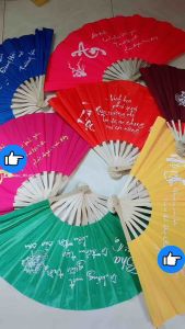 Quạt Vải Xếp Viết Chữ Thư Pháp Truyền Thống Việt Nam Decor Đồng - Dài 27cm (M) - Dài 32cm (L) - Bền Đẹp