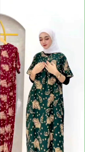 Daster Cabutan Ukuran Standart Bahan Rayon Dada Kancing Depan Busui Frendly Lengan Pendek Kerah Leher Bulat U neck Baju Model Santai Kasual Kain Adem Tebal Halus Motif Kekinian Kombinasi Warna Warni Panjang Dress Di Bawah Lutut