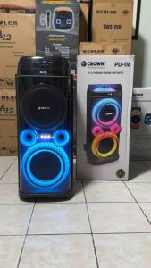 Original Crown PD-116 10" X 2 15000 Watts (PMPO) TWS Portable Dancing Light Baffle