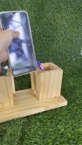OFMFG DUAL PEN HOLDER WITH CELLPHONE HOLDER | WOODEN PEN HOLDER PALO CHINA WOOD