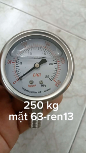 Đồng hồ đo áp suất áp lực nước hơi khí nén Từ 0 đến 250kg/cm2 Mặt 63mm có Dầu Chân ren 13mm LiGi