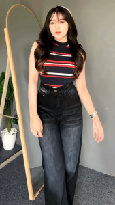 LOOSE JEANS HIGWAIST KULOT WANITA - CELANA KOREAN BAGGY STRAIGHT HIGH WAIS BLACK RETRO