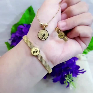 Set Perhiasan Motif Koin Titanium Gold 721aaa