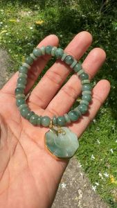 กำไลหยกคั้นเสริมดวงแปดเหลี่ยมทองเหลืองเครื่องประดับสำหรับผู้ชายและผู้หญิง