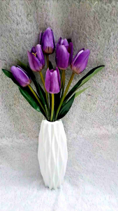 Bunga tulip Artificial cabang 7 berikut vas Bunga Meja Bunga hiasan Bunga tulip plastik