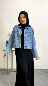 Jaket Crop Top Jeans Wanita Jumbo Ld 140cm Oversize & Jaket Jeans Wanita Terbaru Korean Style