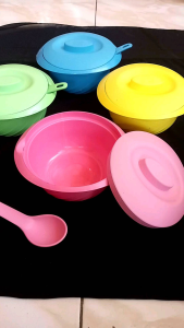mangkuk sayur set + sendok dan tutup bahan plastik halus anti pecah