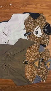 Baju Koko Pria Lengan Panjang Kombinasi Batik Klasik Motif Bima Warna Cokelat Bahan Katun Toyobo Premium