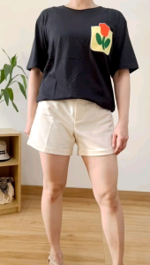 ECLAIRE 043 Tshirt Kaos Kantong Sulaman Bunga Tulip Flower Floral Basic Kasual Korea Dasar Import