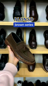 Rionz Alonso Brown - Sepatu Pria Loafer Formal Coklat Casual Kantor Kuliah Suede