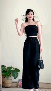 Set bộ áo cúp dây quần suông cực xinh cá tính chất Cotton lạnh xịn 2 màu Trắng đen (Váy đầm thiết kế đẹp mê ly)