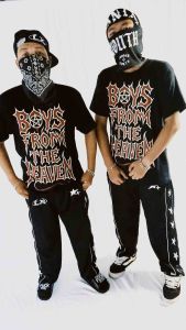 LXNTX Kaos pria Streetwear boys from the heaven Black Free sticker