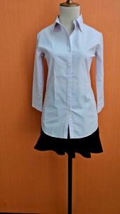 atasan kemeja wanita putih motif salur DINKEL cewek M lengan panjang MEWAH
