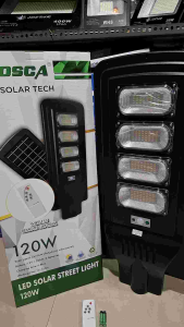 Bosca Solar Tech 120W Outdoor Street Light with Remote Control IP65 Protection - Solar Panel 6V/16W Battery 3.7V/20Ah/4 Panels Human Body Induction Intelligent Light Control Time Switch.