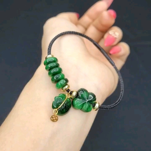 Q594 Vòng Cáp Ngũ Điếu Cỏ 4 Lá Túi Tiền Cẩm Thạch Sơn Thủy treo Móc V10K không kén mệnh - Phong Thuỷ TUDO P
