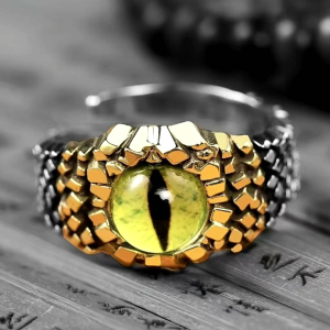 Cincin Elegan Desain Mata Ular Kuning (Adjustable)