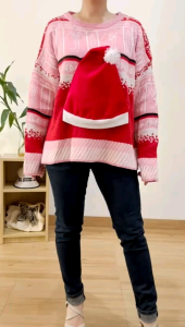 ●ECLAIRE● 043 Sweater Lengan Panjang Natal Christmas Xmas Topi Natal Sinterklas Santa Claus Kasual Casual Korea Import zsiz