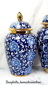 Guci Toples Keramik China Tochin Biru Putih Import Guci Porselen Dekorasi Rumah