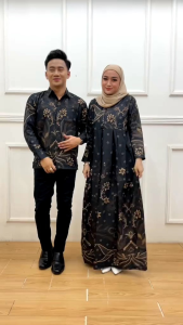Baju Couple Sarimbit Pasangan Suami Istri Kemeja Batik  Motif  Mewah Pria Lengan Panjang  Dress Gamis Batik Wanita Pasangan Batik  Keluarga Kondangan Tali Samping Reslting Depan Qianza Batik Pekalongan