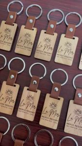 Personalized Engraved Leather Wood Keychain