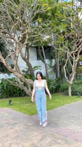 (S-6XL) จั้มเกาะอกกางเกงยีนส์ทรงกระบอก แต่งกระเป๋าคาร์โก้ งานชนช้อป