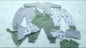 3 STEL BAJU BAYI BARU LAHIR TANGAN PANJANG HIJAU SAGE 0-6 BULAN