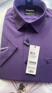 (8N0193) (regular fit hơi ôm) Áo sơ mi Việt Tiến màu tím trơn 100%nano tay ngắn vạt bầu
