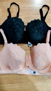 AVON BRA SALE FLORA UNDERWIRE LACE 2PC BRA SET (blush pink black-dark green)