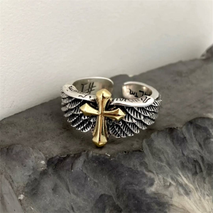 Cincin Elegan Desain Wings Yellow Cross (Adjustable)