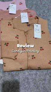 Cardigan Printing Lengan Panjang Wanita Zaynra