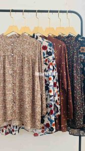 Blouse Flower Bunga Motif Korean Style Floral Bahan Rayon Blus Bianca Wanita Oversize