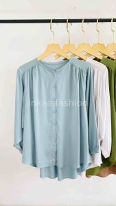 Blouse Atasan Polos Wanita Thalia Oversize Tangan Balon Bahan Rayon Premium LD120CM Pakai Kancing