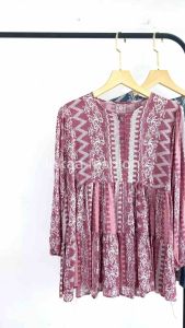 Blouse Freya Shirt Motif Babydoll Bahan Rayon Busui Lengan Panjang Atasan Wanita Korean Style