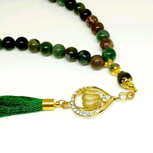 TASBIH BATU HIJAU LUMUT SULIKI+LAFADZ ALLAH 10MM 33 BUTIR