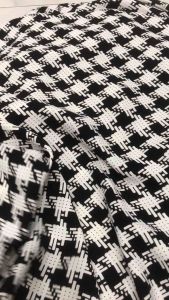 Vải Lụa Pháp họa tiết nanh sói trắng đen dày vừa co dãn mềm rũ(khổ 1m5)may áo kiểu áo sơ mi đầm váy thời trang