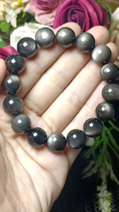 Grade 7A Silver Obsidian Crystal Stone bracelet 12mm+ 高货7A亮光眼猫眼招财银曜石手串 12mm+