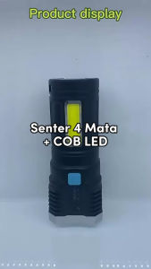 Senter 4 LED Super Terang COB Light 4 Mode Senter LED Jarak Jauh Lampu Penerangan Light Rechagerable