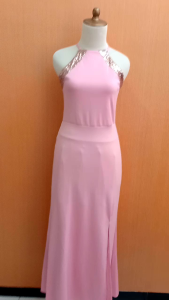 GAUN wanita pink muda pastel M cewek MEWAH cute bodycon PESTA slit kiri sequin