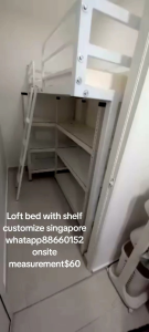 Loft bed with shelf customize singapore for helper room/store room/bomb shelter/unity