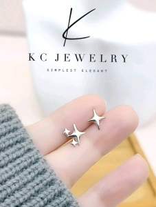 KC Jewelry S925 Silver WhiteGold Plated Twinkle Star Stud Earrings