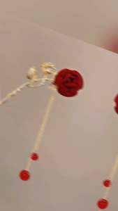 Antique velvet red rose tassel hairpin🎀